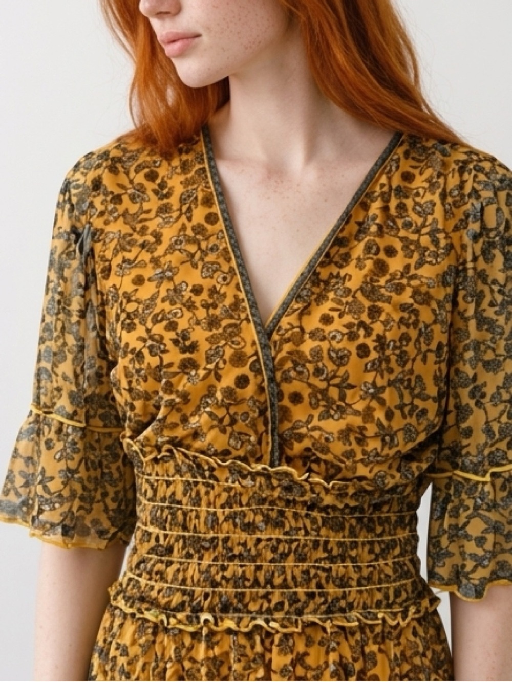 Max Studio Mustard Floral Midi Dress - Picture 2 of 8